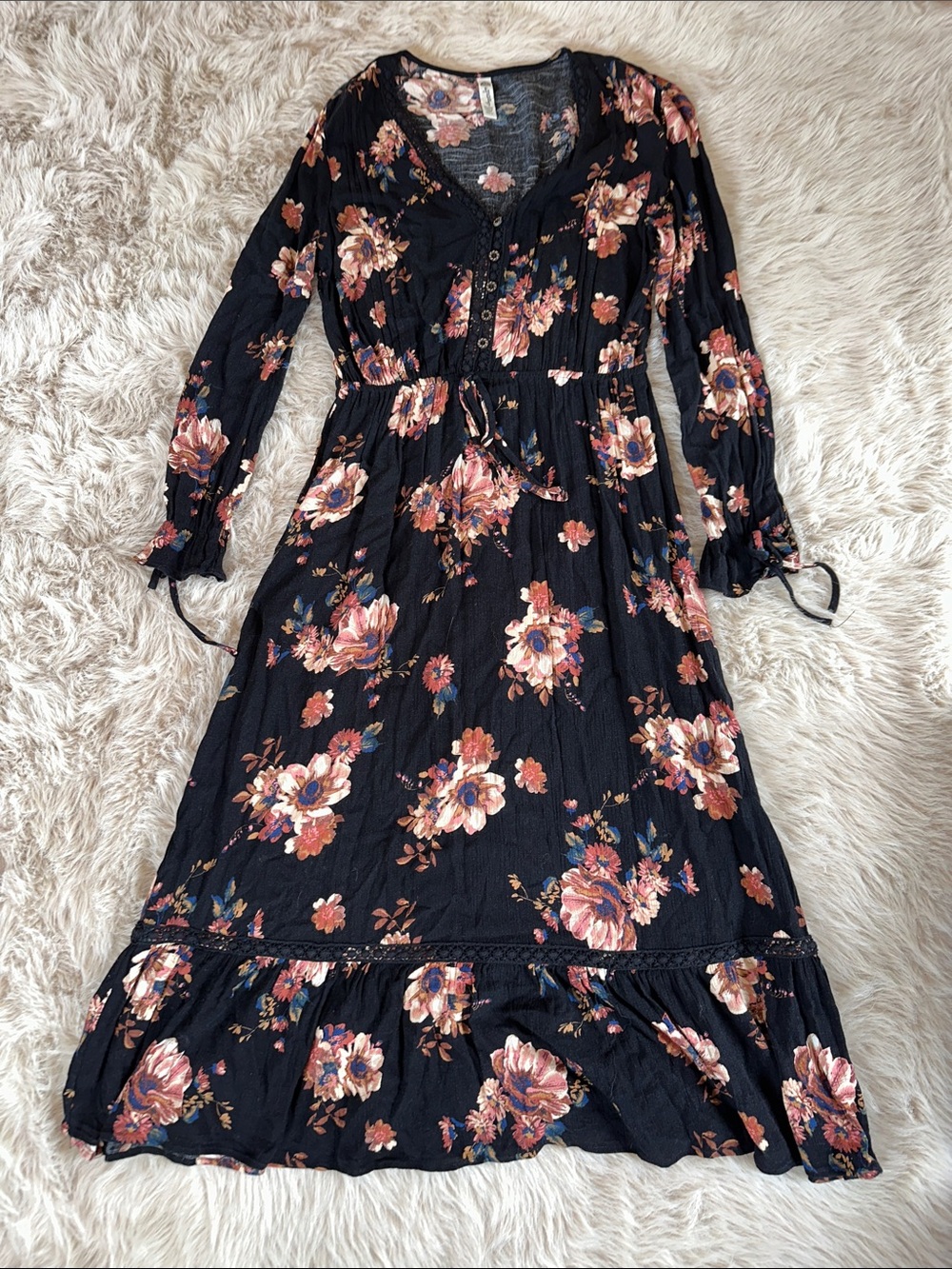 American Rag Black Maxi Dress with Rose Floral Print